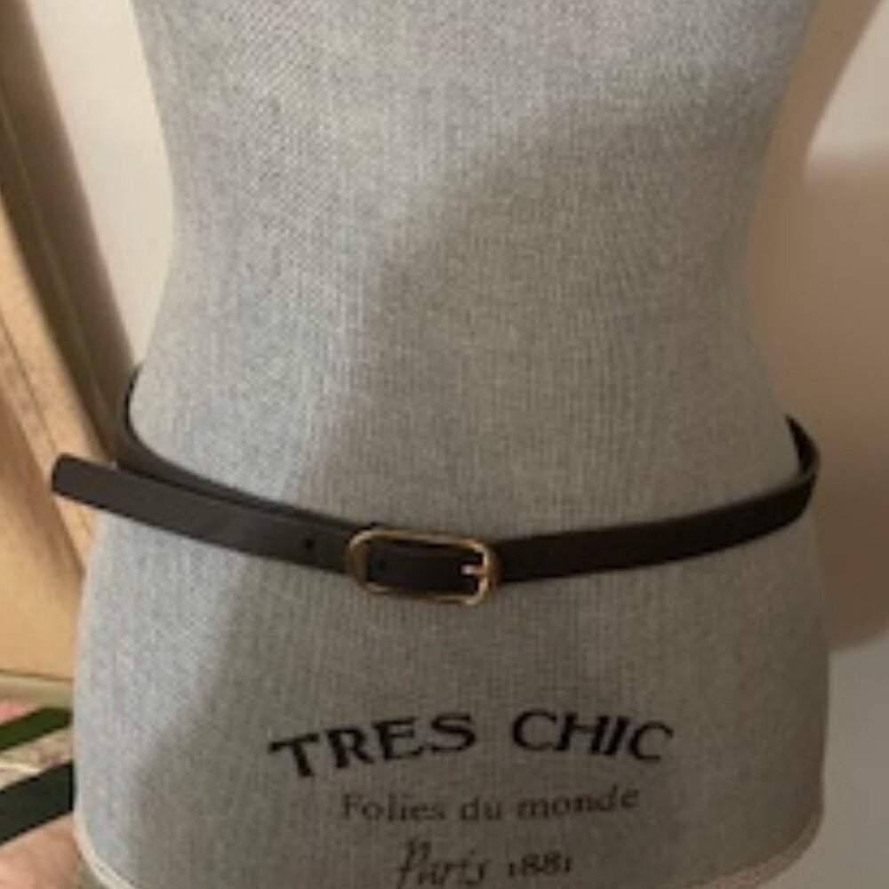 Women's Faux Leather Skinny Belt Black Vegan Gold